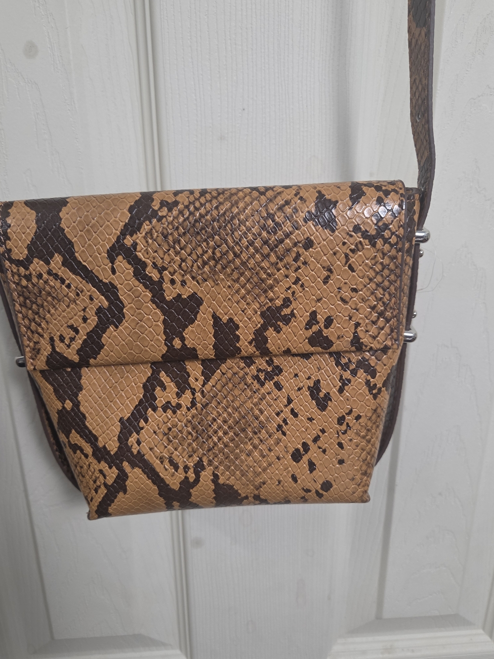 Urban Outfitters Tan and Dark Brown Snake-Print Crossbody Bag